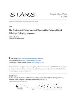 The Pricing and Performance of Convertible Preferred Stock Offerings Following Issuance
