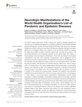 Neurologic Manifestations of the World Health Organization's List Of