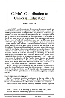 Calvin's Contribution to Universal Education