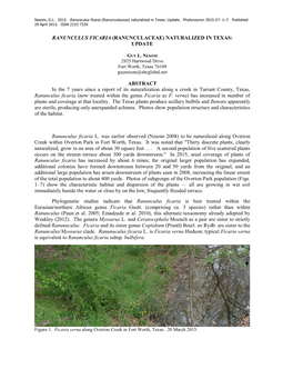 Ranunculus Ficaria (Ranunculaceae) Naturalized in Texas: Update