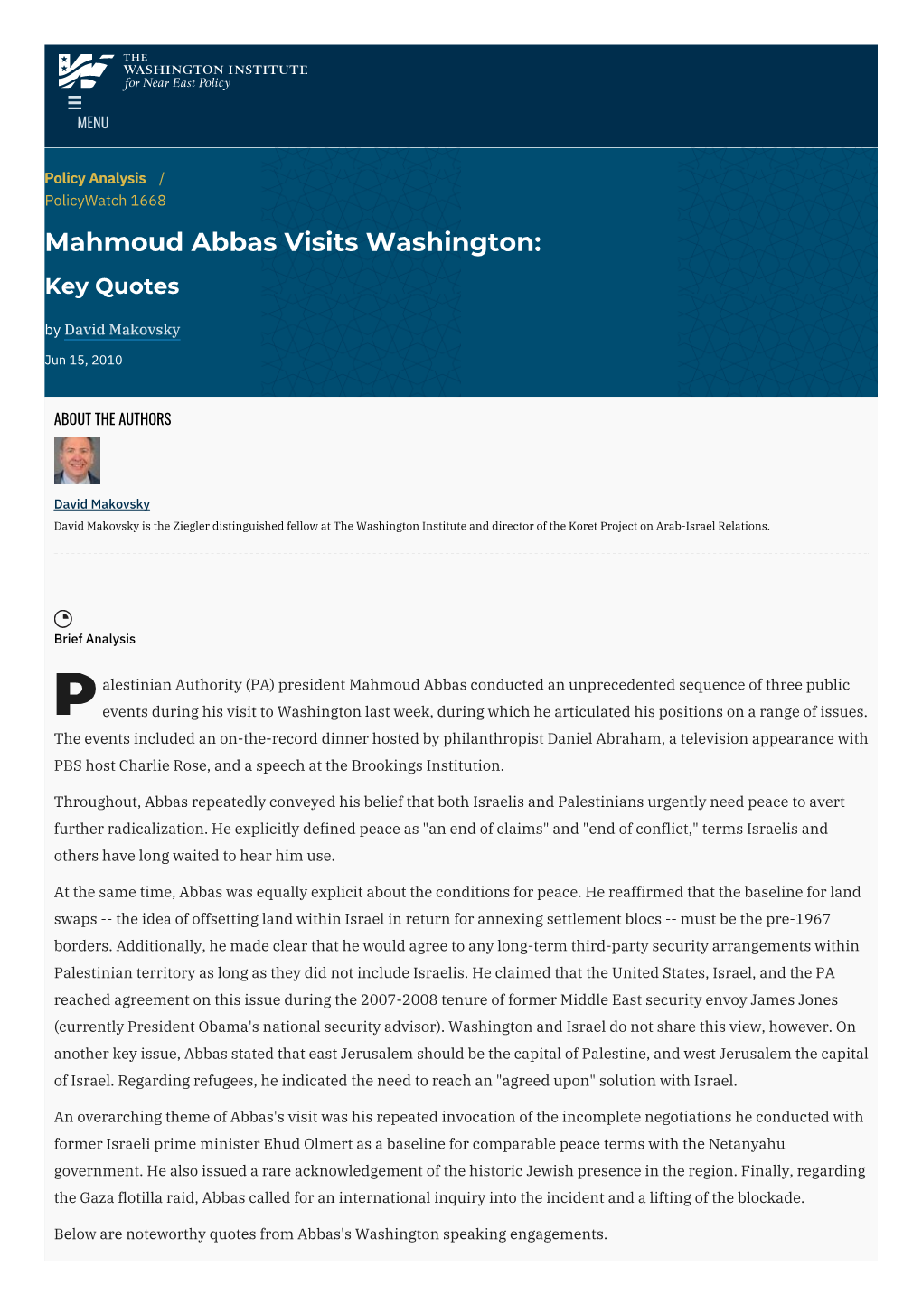 Mahmoud Abbas Visits Washington: Key Quotes | the Washington Institute