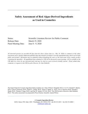 Safety Assessment of Red Algae-Derived Ingredients As Used in Cosmetics