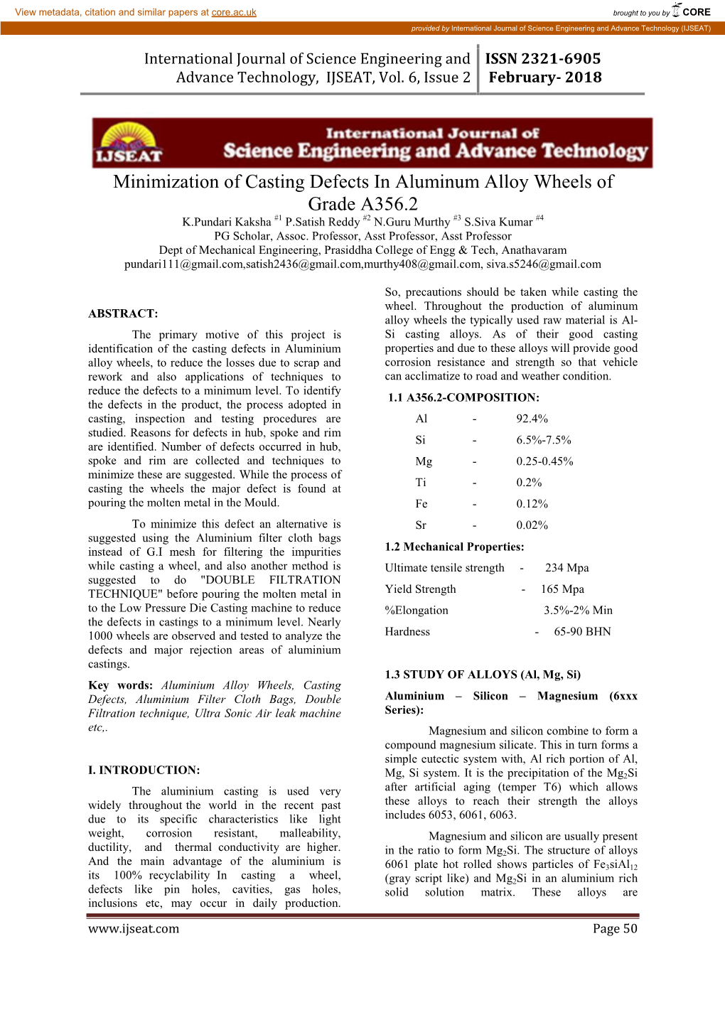 Minimization of Casting Defects in Aluminum Alloy Wheels of Grade A356 ...