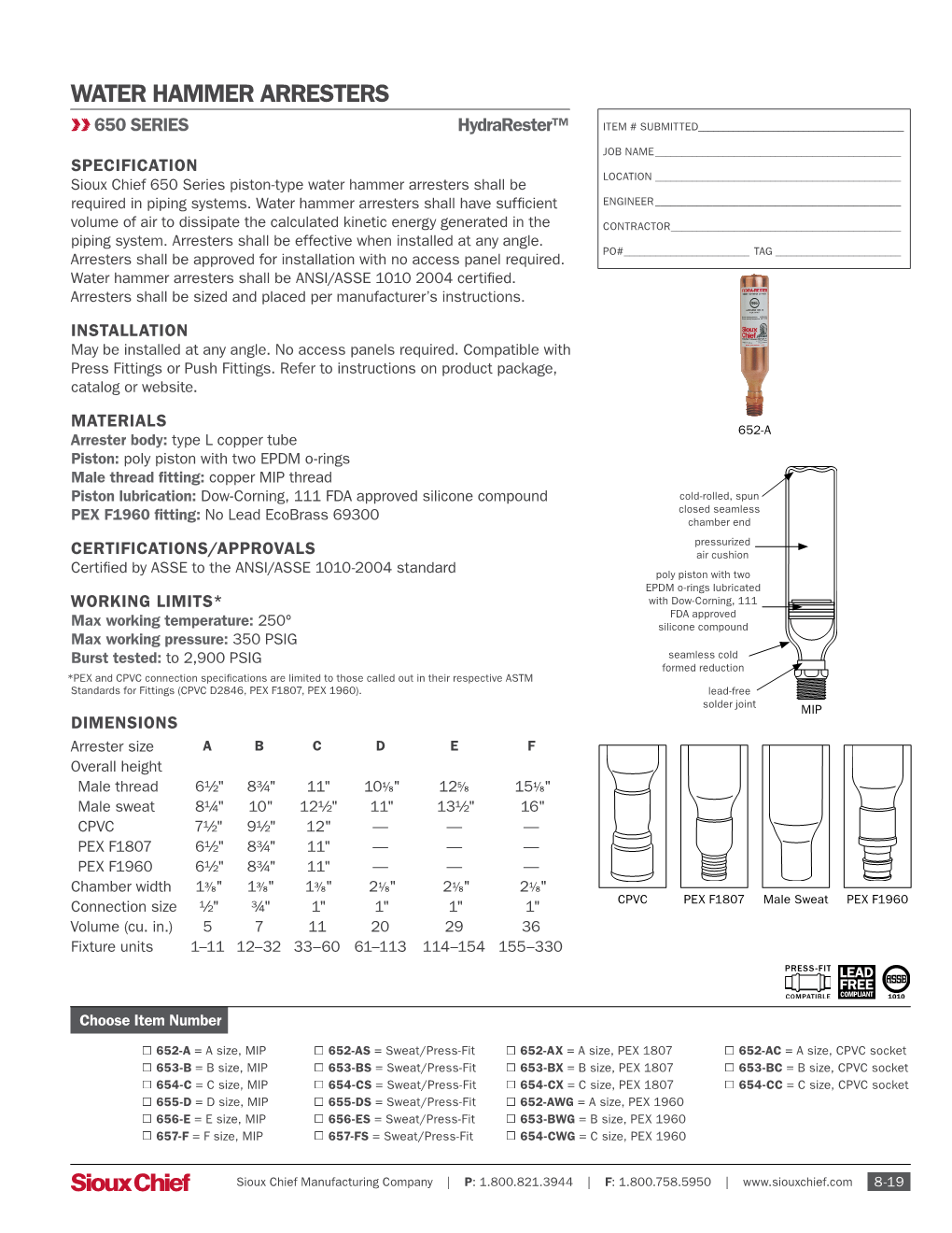 Water Hammer Arresters