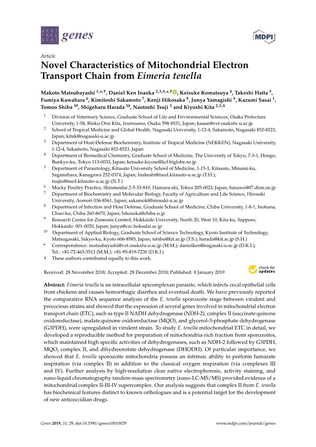 Novel Characteristics of Mitochondrial Electron Transport Chain from Eimeria Tenella