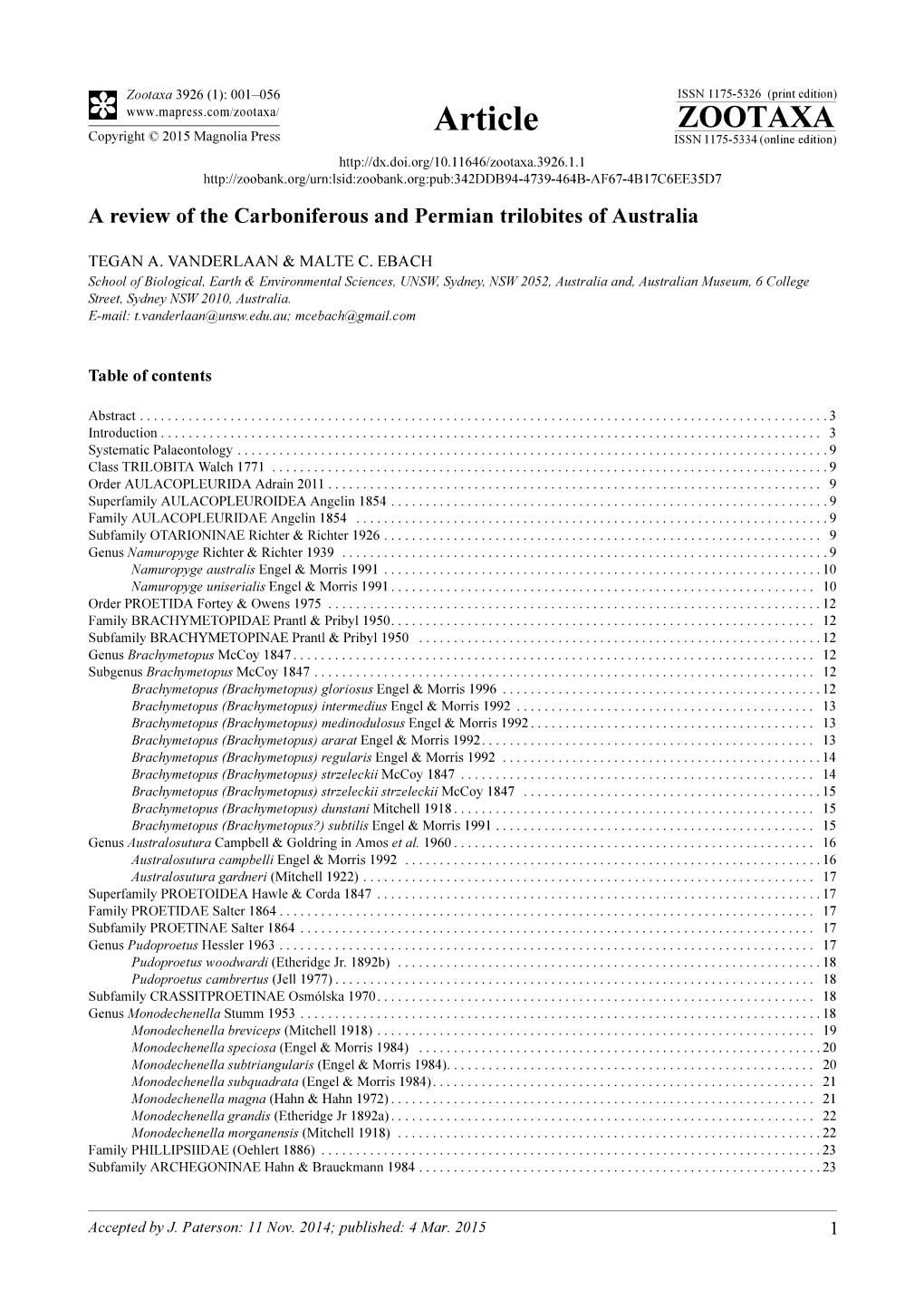 A Review of the Carboniferous and Permian Trilobites of Australia