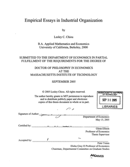 Empirical Essays in Industrial Organization