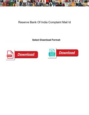 Reserve Bank of India Complaint Mail Id