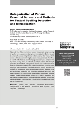 Categorization of Various Essential Datasets and Methods for Textual Spelling Detection and Normalization