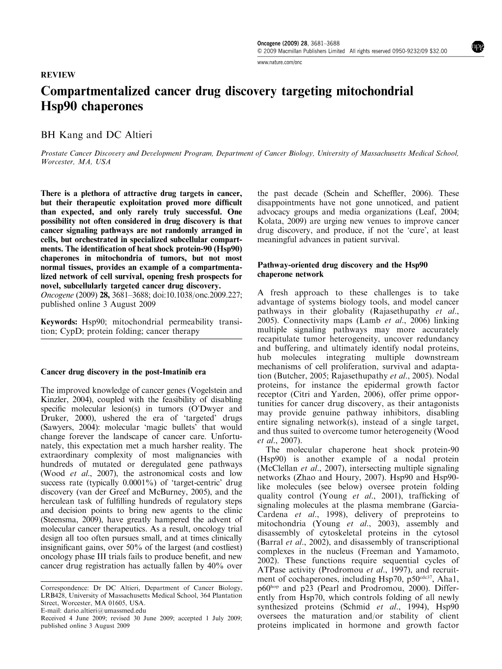 Compartmentalized Cancer Drug Discovery Targeting Mitochondrial Hsp90 Chaperones