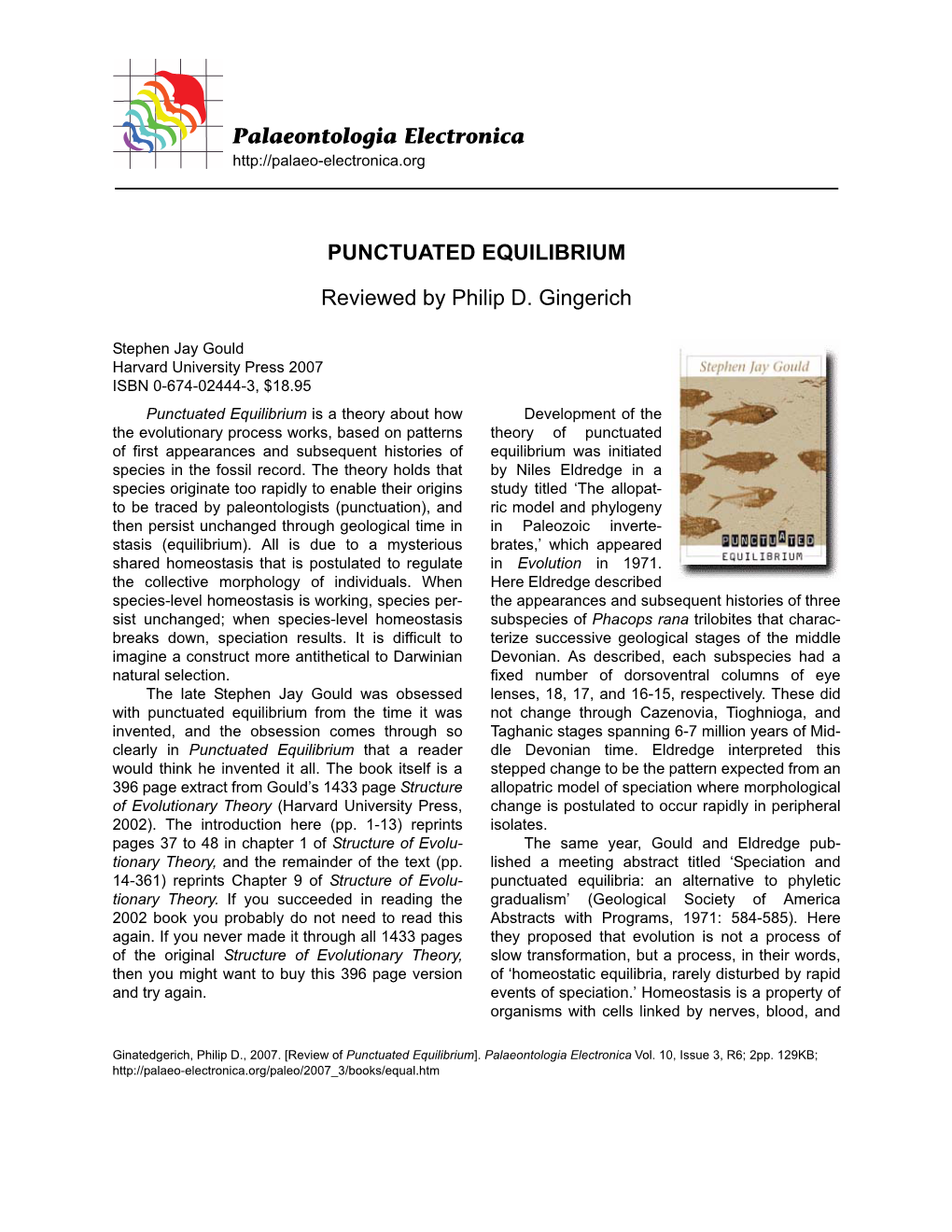 Palaeontologia Electronica PUNCTUATED EQUILIBRIUM Reviewed by Philip D. Gingerich