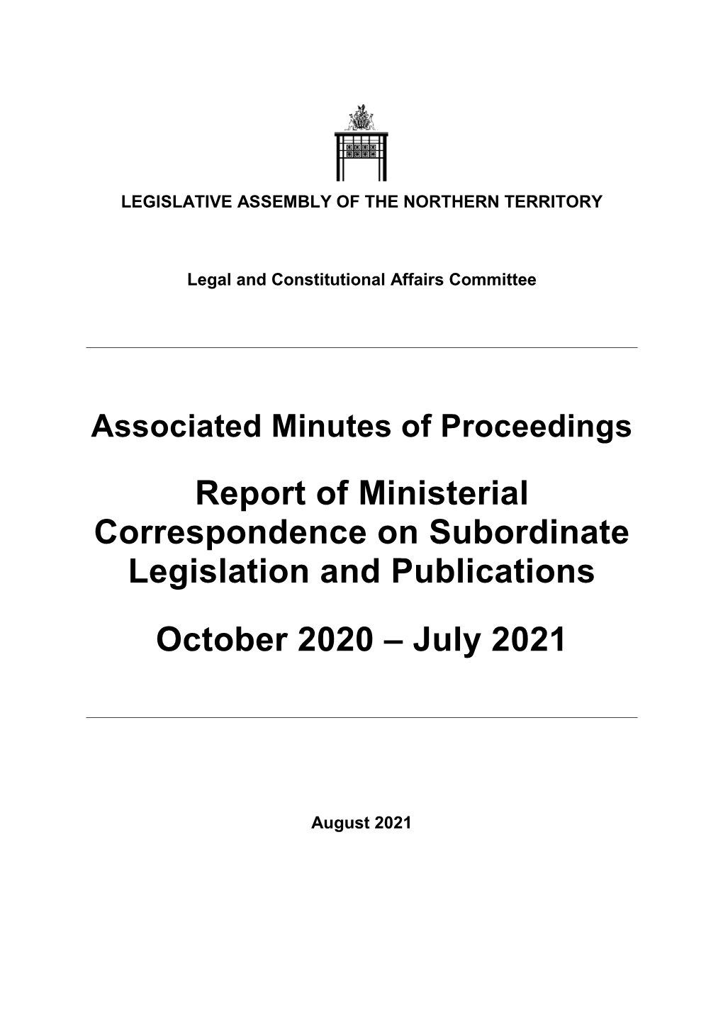 Report of Ministerial Correspondence on Subordinate Legislation and Publications