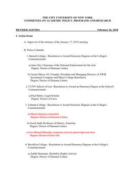 The City University of New York Committee on Academic Policy, Programs and Research