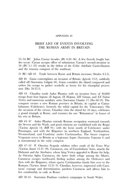 Brief List of Events Involving the Roman Army in Britain