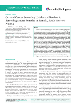 Cervical Cancer Screening Uptake and Barriers to Screening Among Females in Somolu, South Western Nigeria