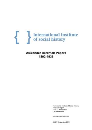 Alexander Berkman Papers 1892-1936