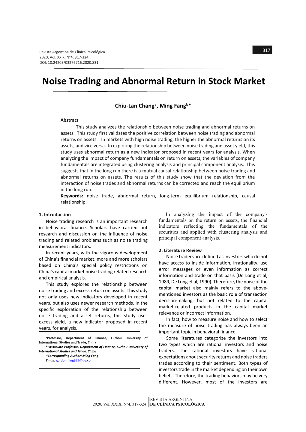 Noise Trading and Abnormal Return in Stock Market