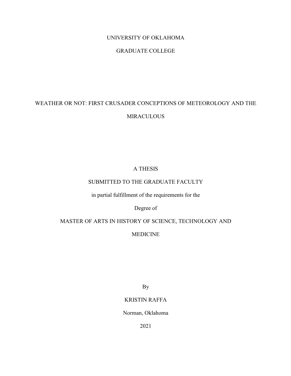 First Crusader Conceptions of Meteorology and the Miraculous