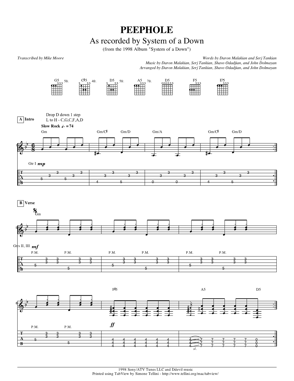 PEEPHOLE As Recorded by System of a Down (From the 1998 Album 