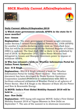 Monthly Current Affairs of SEPTEMBER