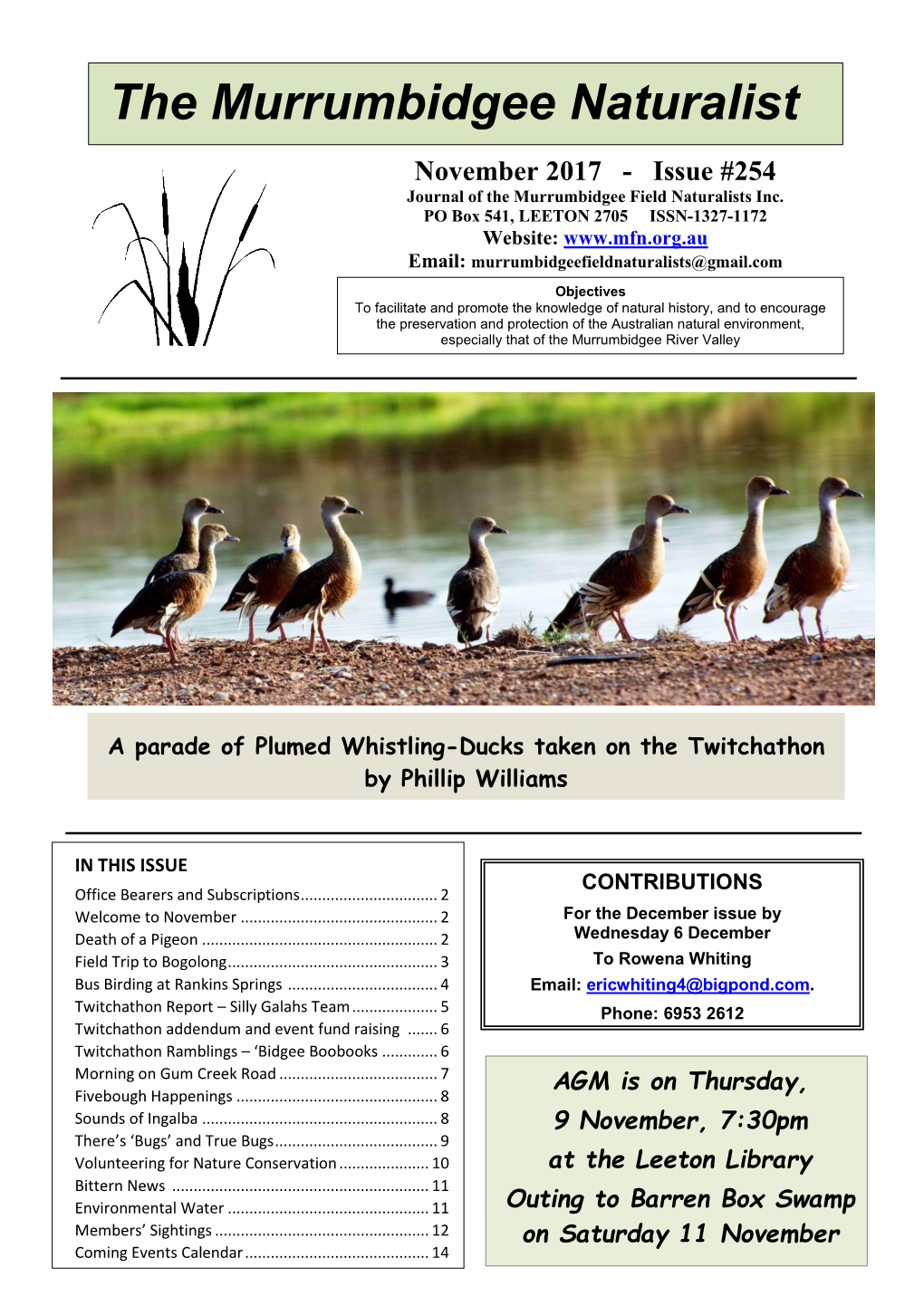 November 2017 - Issue #254 Journal of the Murrumbidgee Field Naturalists Inc