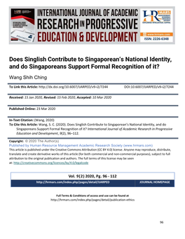 Does Singlish Contribute to Singaporean's National Identity