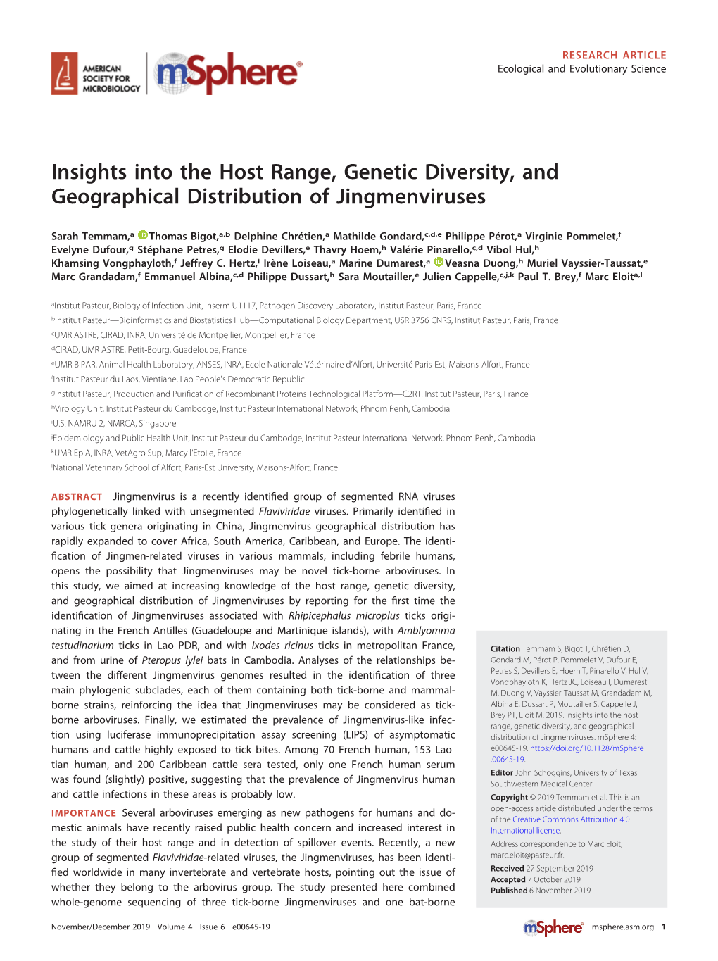 Insights Into the Host Range, Genetic Diversity, and Geographical Distribution of Jingmenviruses
