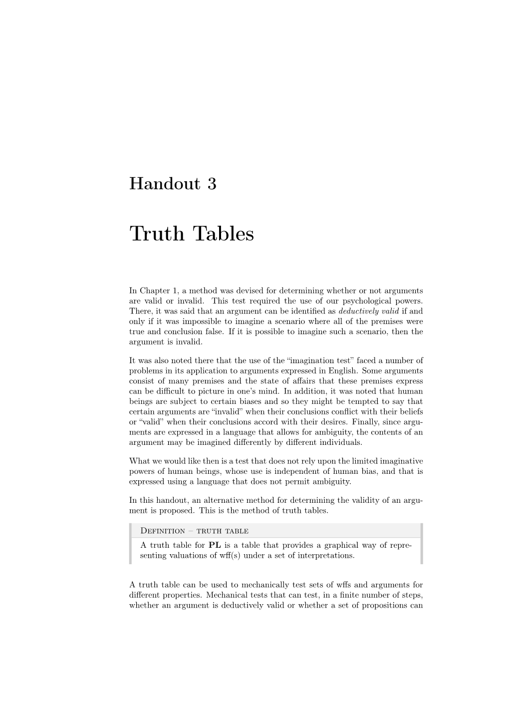 Truth Tables