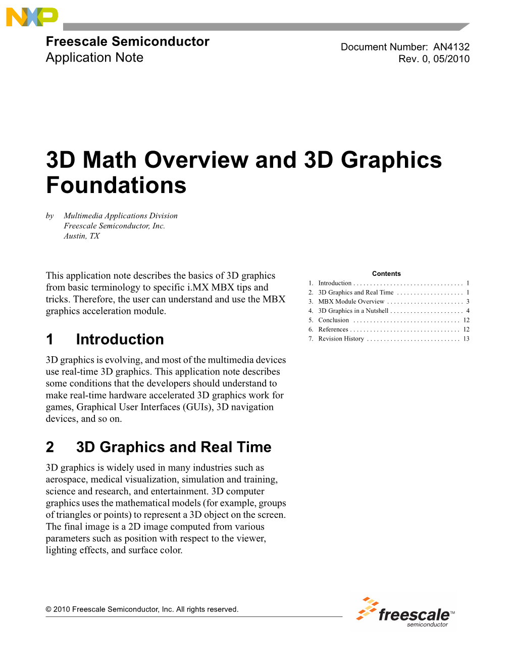 3D Math Overview and 3D Graphics Foundations by Multimedia Applications Division Freescale Semiconductor, Inc