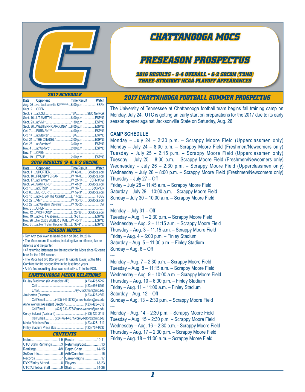 Chattanooga Mocs Preseason Prospectus