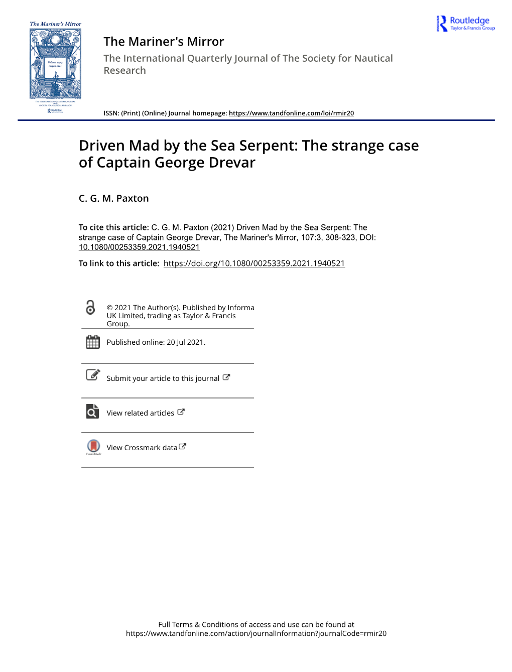 Driven Mad by the Sea Serpent: the Strange Case of Captain George Drevar