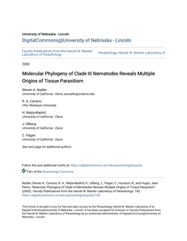 Molecular Phylogeny of Clade III Nematodes Reveals Multiple Origins of Tissue Parasitism