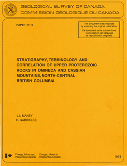 Stratigraphy, Terminology and Correlation of Upper Proterozoic Rocks in Omineca and Cassiar Mountains, North-Central British Columbia