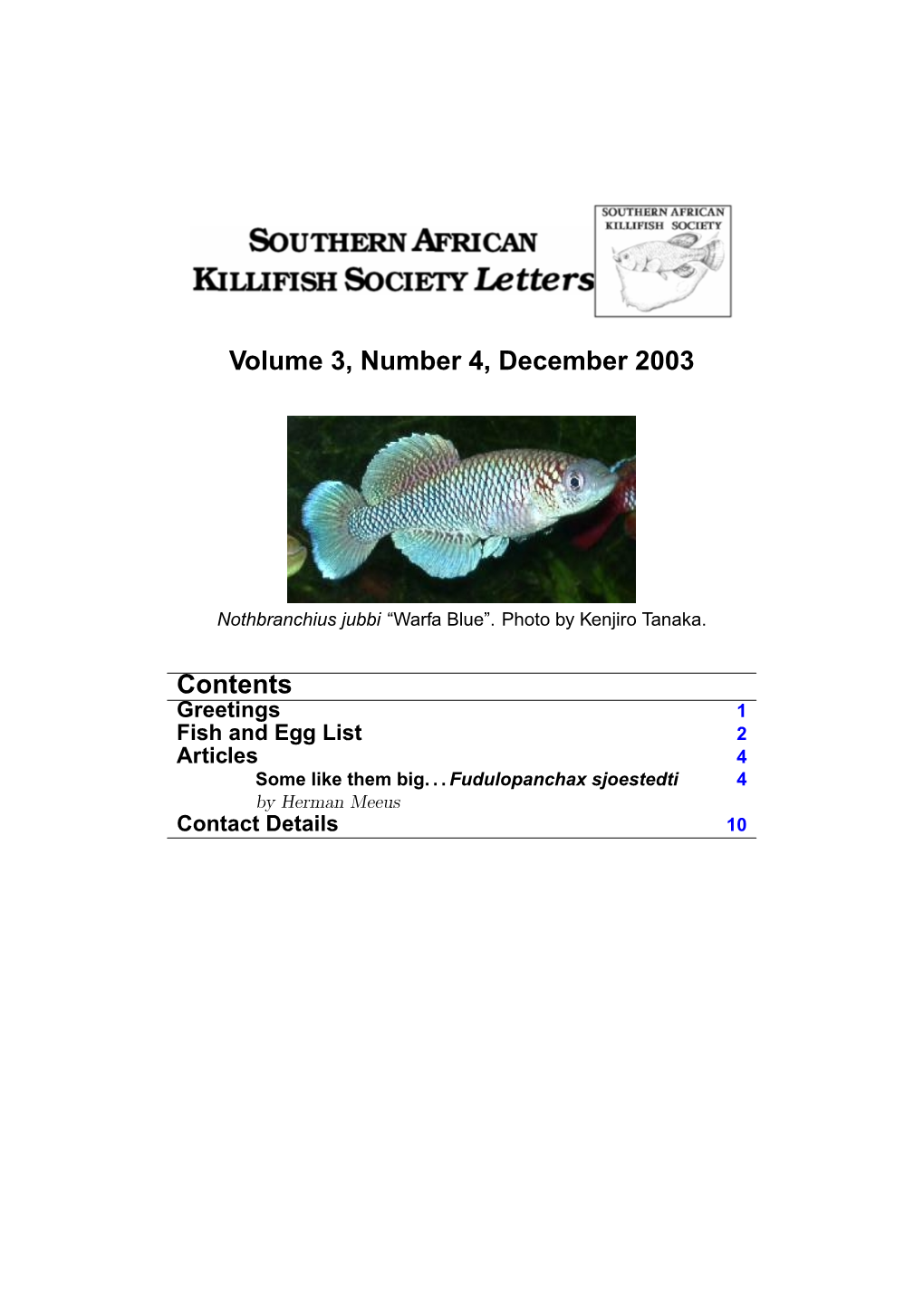 Volume 3, Number 4, December 2003 Contents