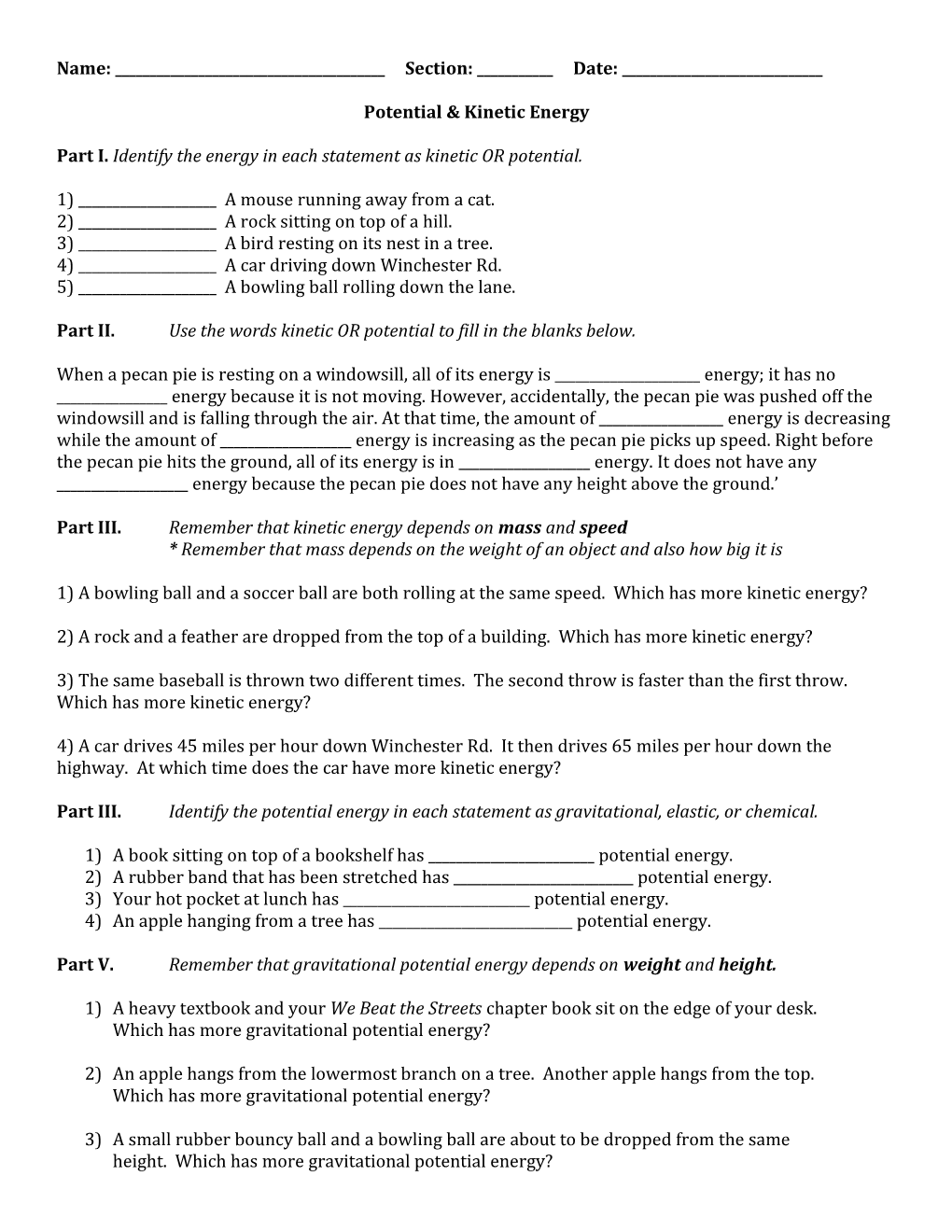 Potential & Kinetic Energy