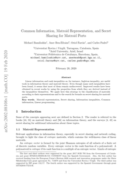 Common Information, Matroid Representation, and Secret Sharing