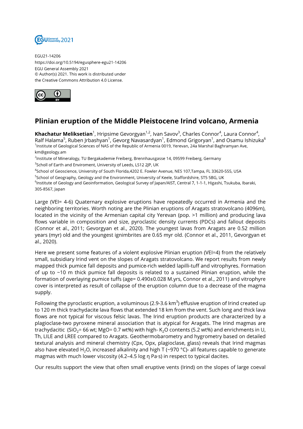 Plinian Eruption of the Middle Pleistocene Irind Volcano, Armenia