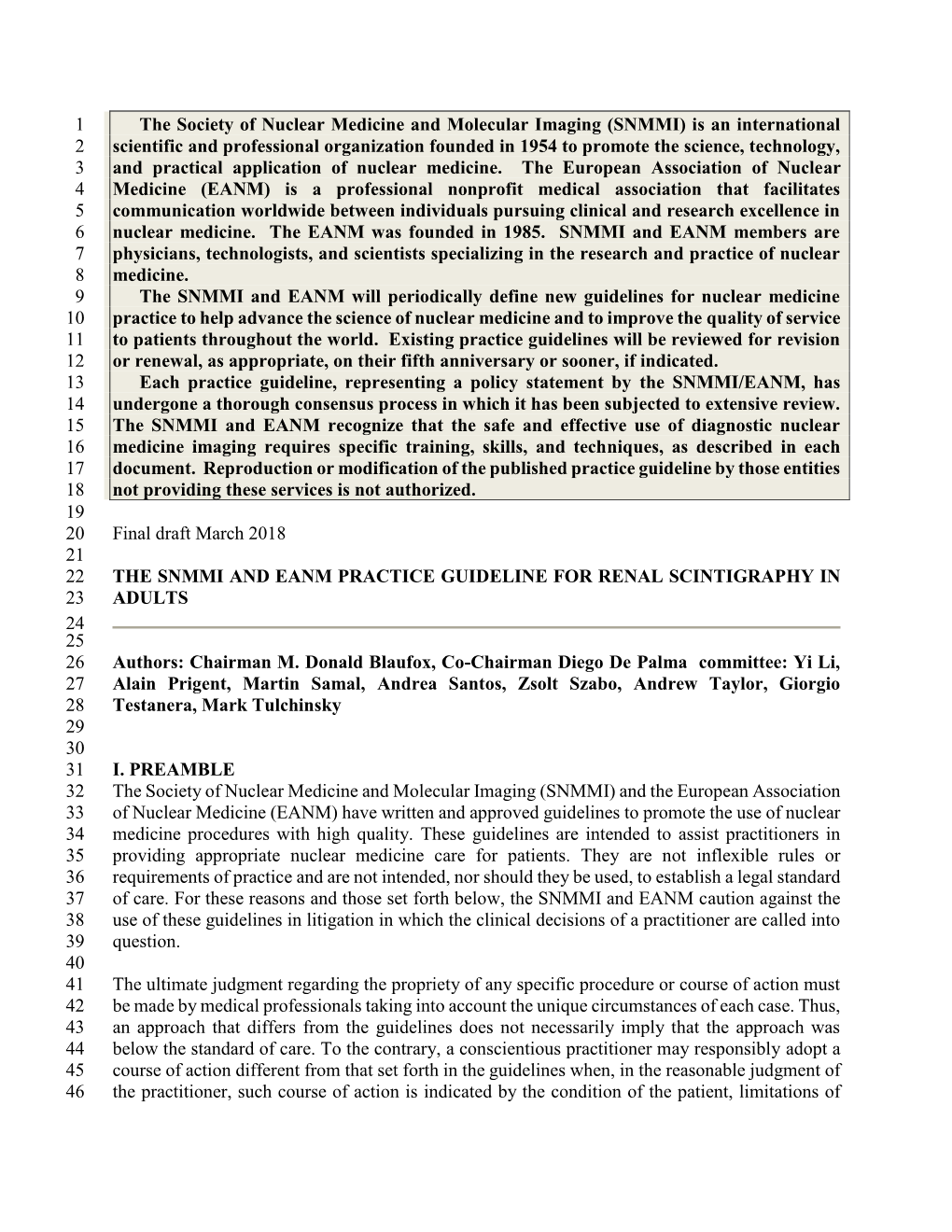 SNMMI-EANM Practice Guideline for Renal Scintigraphy in Adults