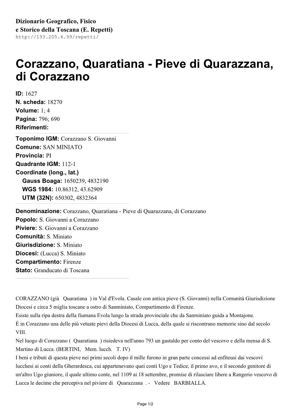 Pieve Di Quarazzana, Di Corazzano