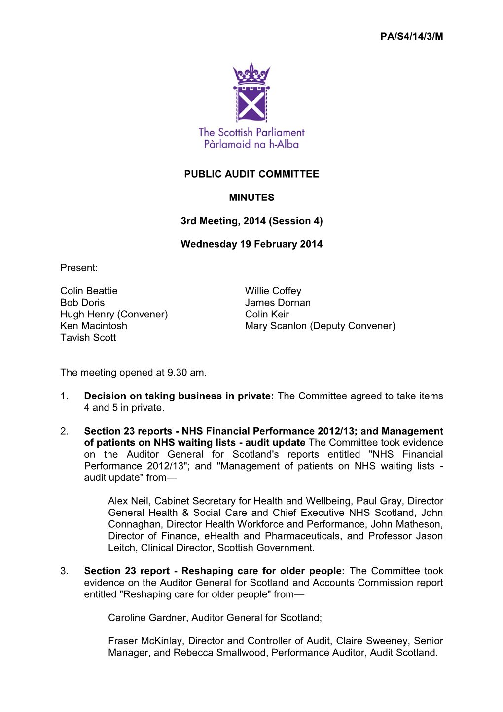 PA/S4/14/3/M PUBLIC AUDIT COMMITTEE MINUTES 3Rd Meeting
