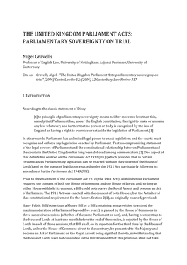 The United Kingdom Parliament Acts: Parliamentary Sovereignty on Trial