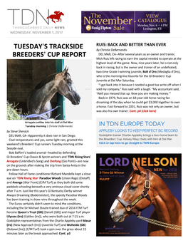 Tuesday=S Trackside Breeders= Cup Report Cont