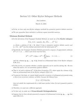 Section 5.3: Other Krylov Subspace Methods
