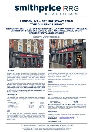 London, N7 – 382 Holloway Road “The Old Kings Head”