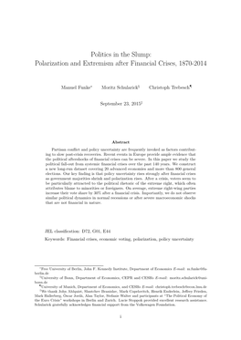 Politics in the Slump: Polarization and Extremism After Financial Crises, 1870-2014