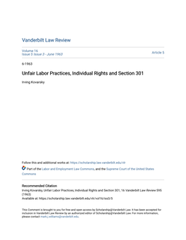 Unfair Labor Practices, Individual Rights and Section 301