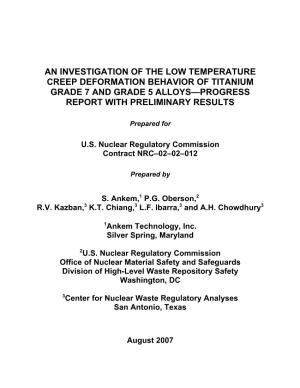 An Investigation of the Low Temperature Creep Deformation Behavior of Titanium Grade 7 and Grade 5 Alloys—Progress Report with Preliminary Results