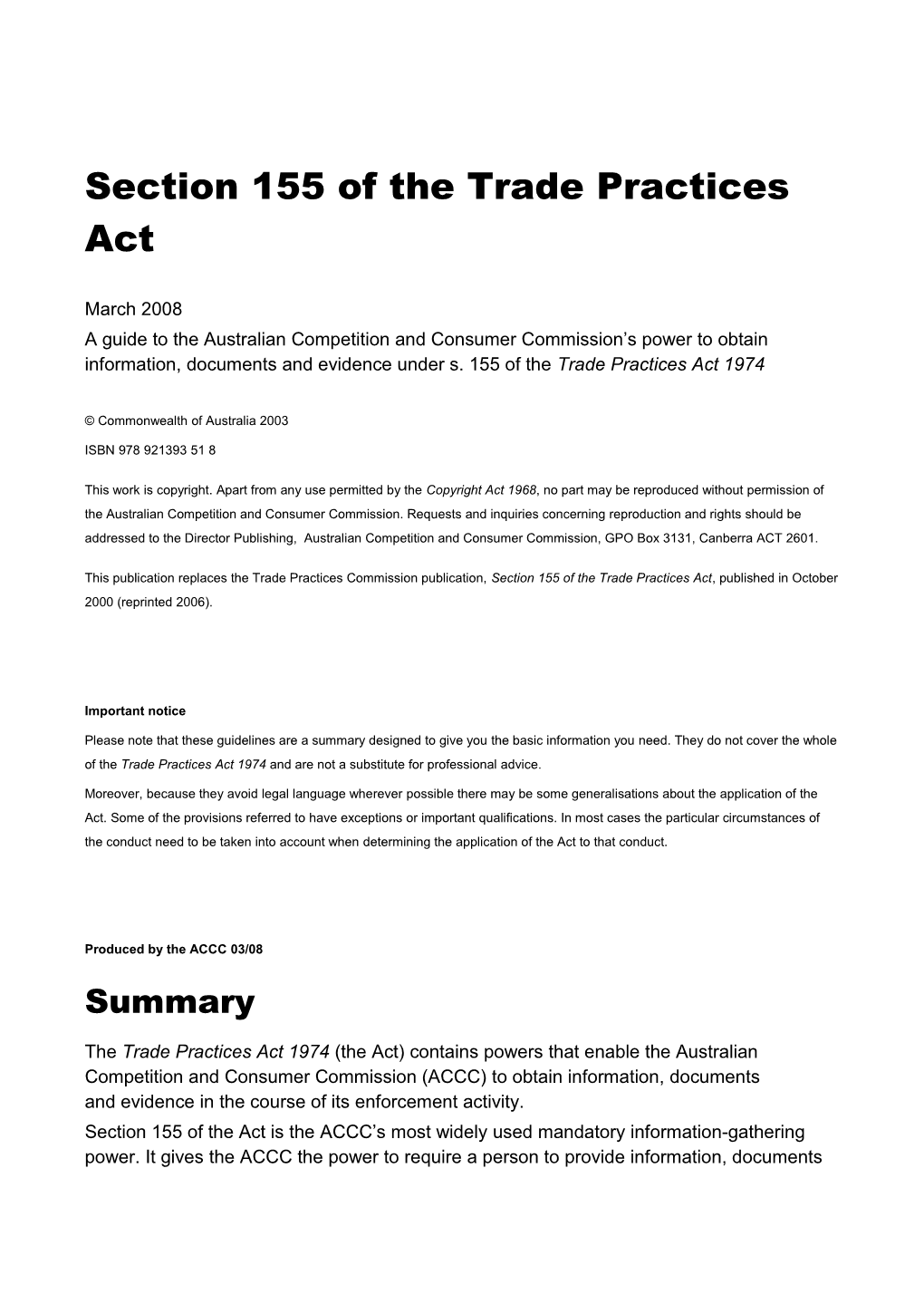 Section 155 Of The Trade Practices Act