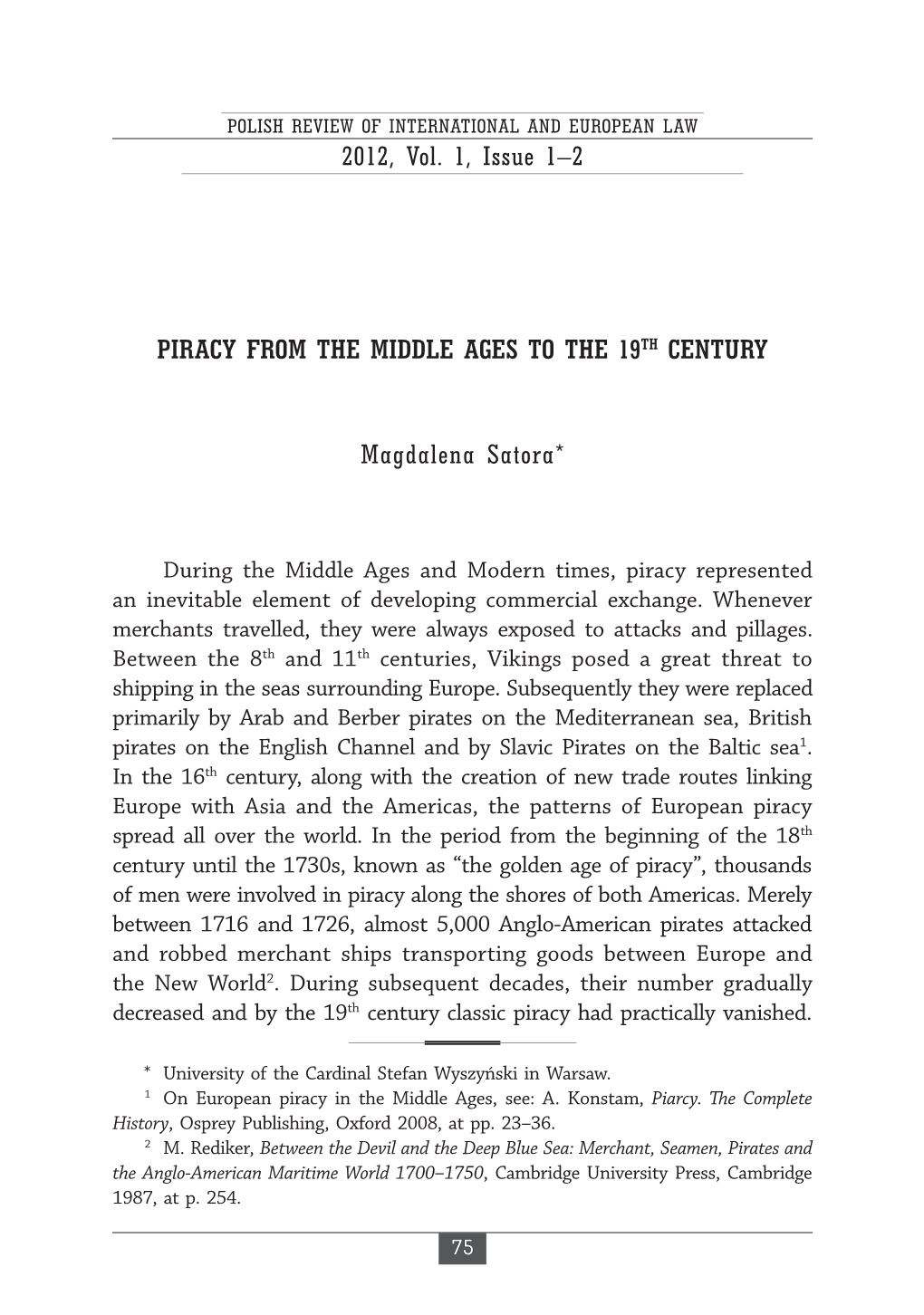 2012, Vol. 1, Issue 1–2 Piracy from the Middle