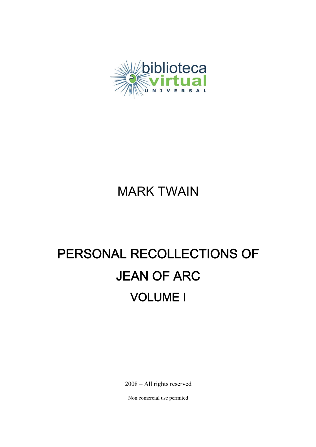 Mark Twain Personal Recollections of Jean Of